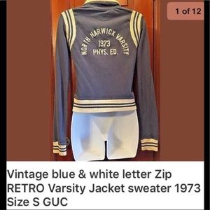 American eagle retro blue track zip fitted college athlete sweater S